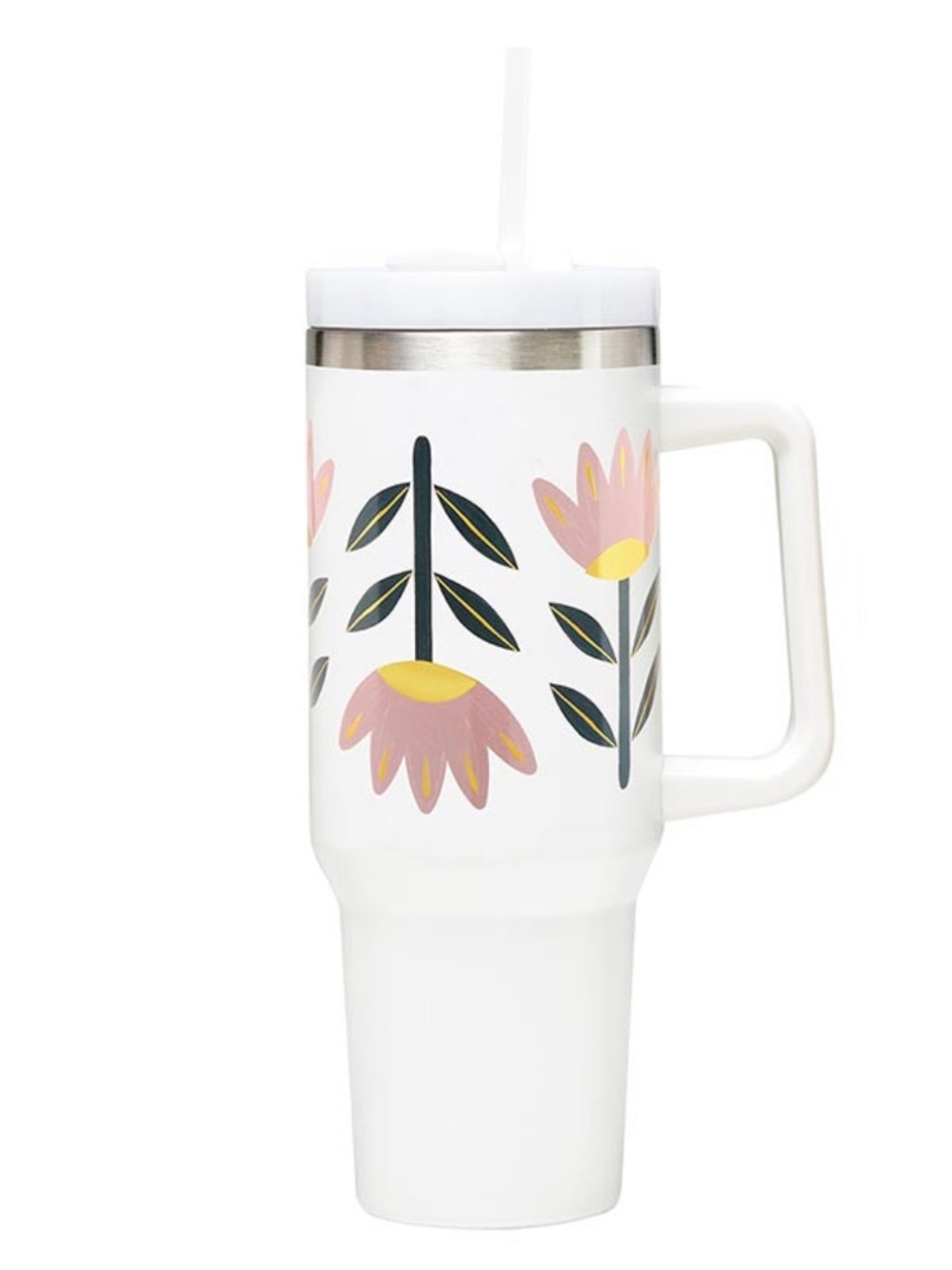 Double wall insulated travel tumbler/flowers-40oz w lid & straw-NWT
